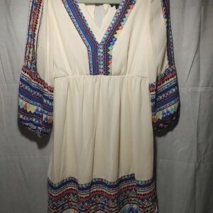 Bohemian Cream Dress with Colorful Patterns